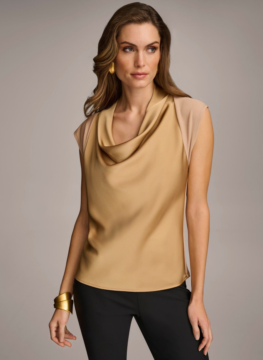 Donna Karan Sleeveless Cowl Neck Top Sweaters And Tops