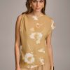 Donna Karan Printed Gathered Hardware Shoulder Top Sweaters And Tops