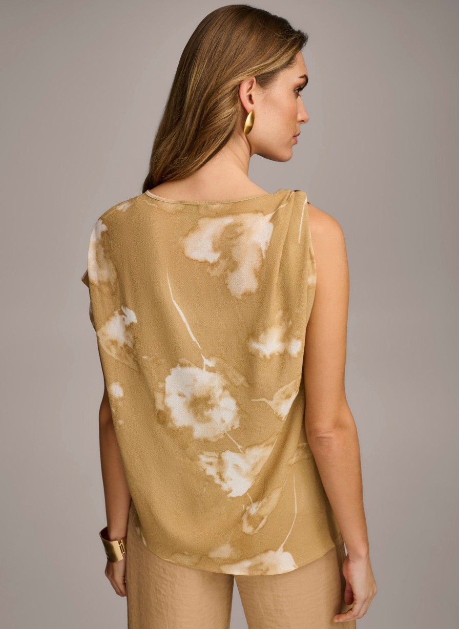 Donna Karan Printed Gathered Hardware Shoulder Top Sweaters And Tops