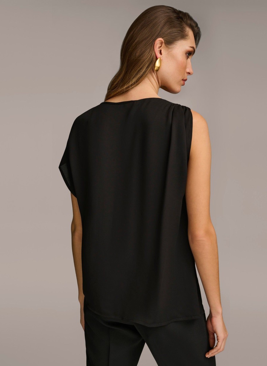 Donna Karan Gathered Hardware Shoulder Top Sweaters And Tops