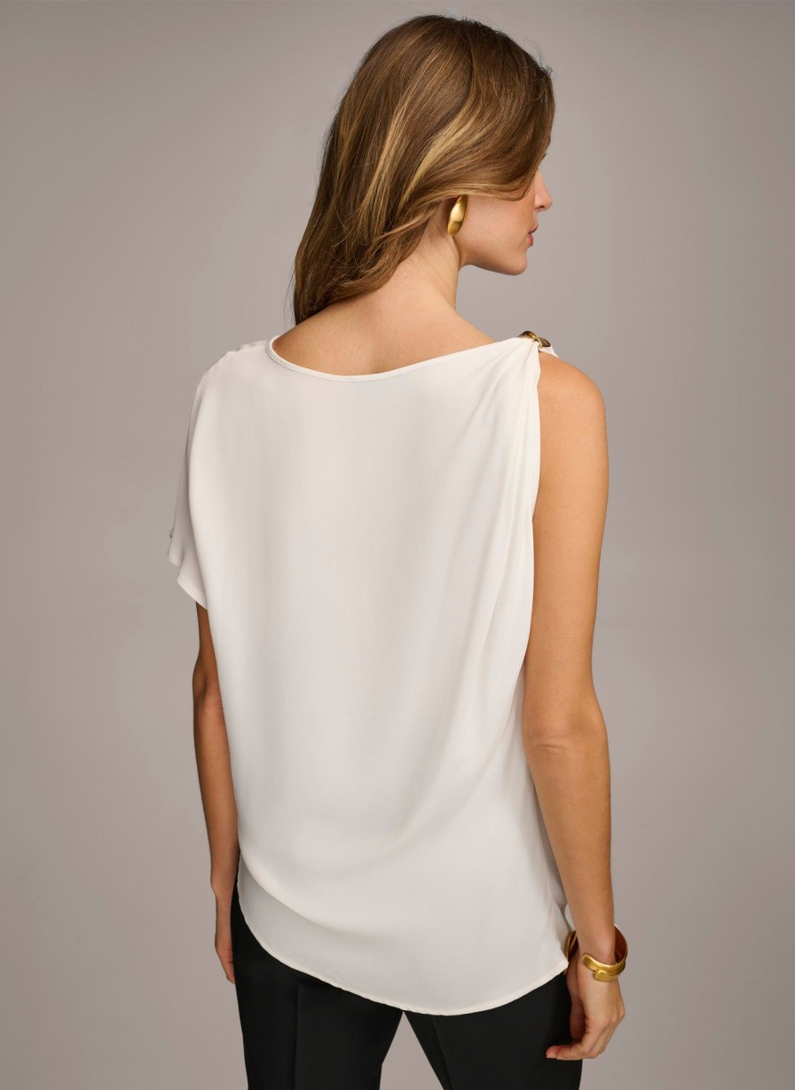 Donna Karan Gathered Hardware Shoulder Top Sweaters And Tops