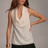 Donna Karan Sleeveless Drape Neck Blouse Sweaters And Tops