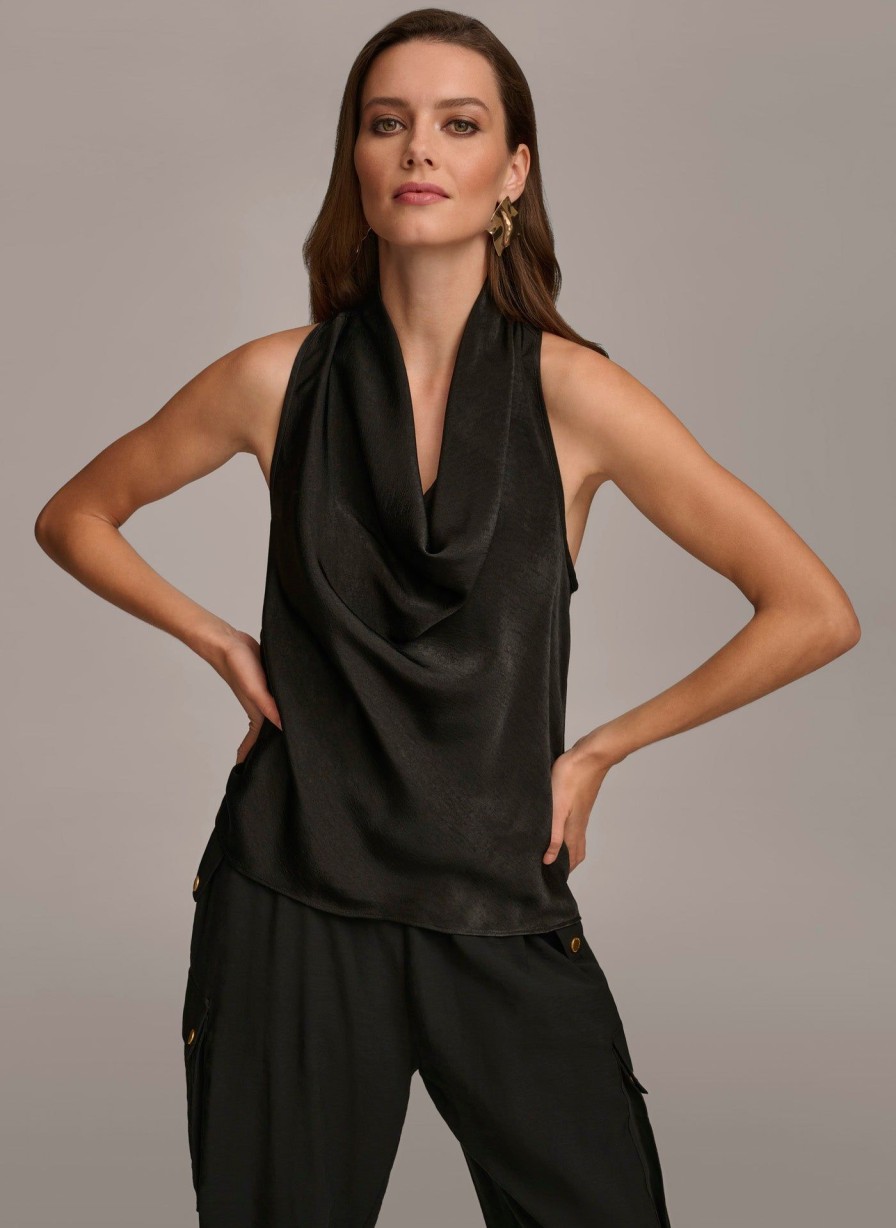 Donna Karan Sleeveless Drape Neck Blouse Sweaters And Tops