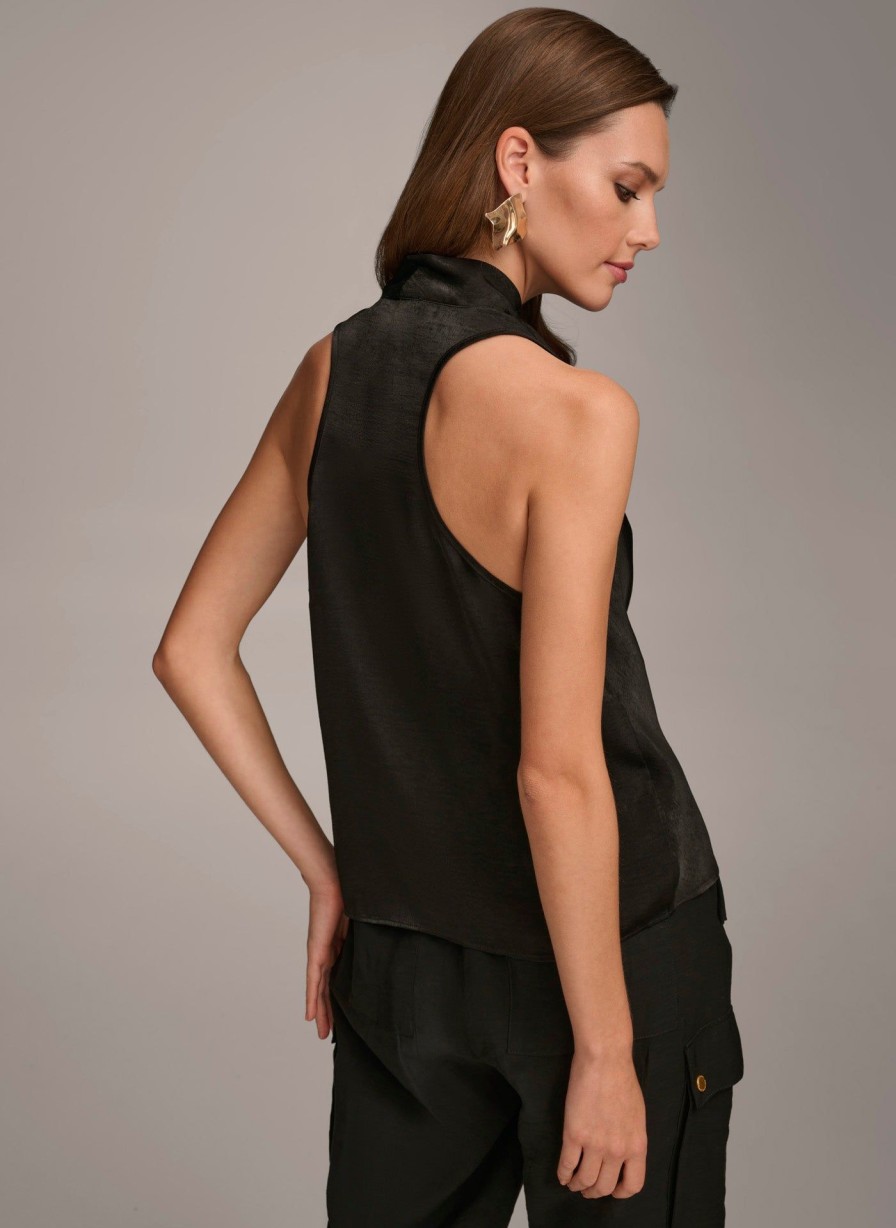 Donna Karan Sleeveless Drape Neck Blouse Sweaters And Tops