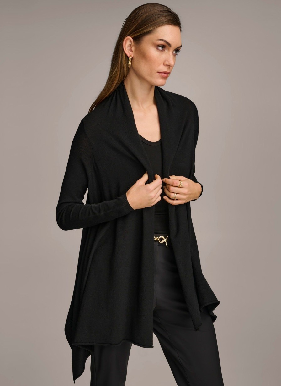 Donna Karan Long Sleeve Drape Cardigan Sweaters And Tops