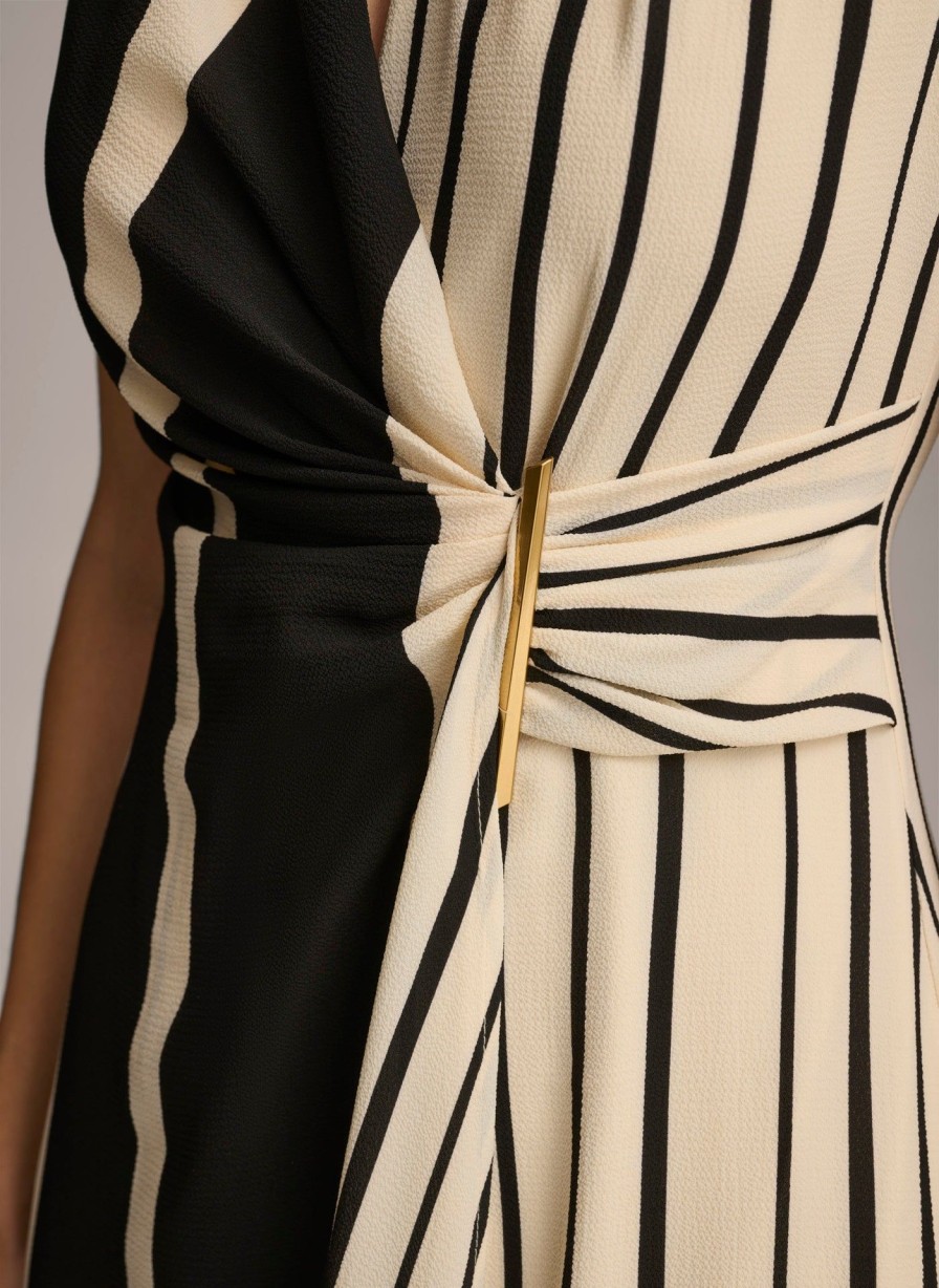 Donna Karan V Neck Striped Midi Dresses And Jumpsuits