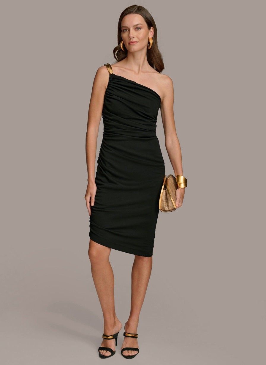 Donna Karan One Shoulder Ruched Dress Dresses And Jumpsuits