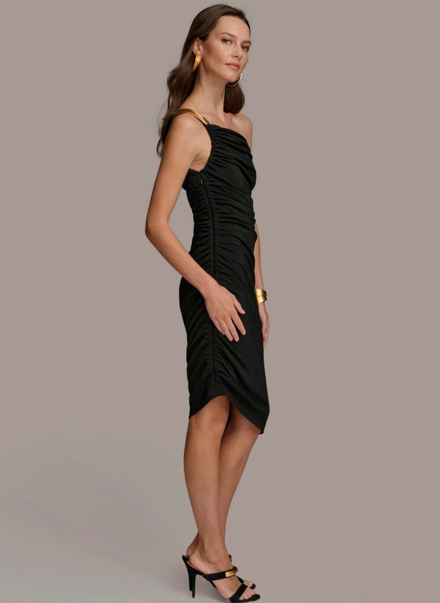 Donna Karan One Shoulder Ruched Dress Dresses And Jumpsuits