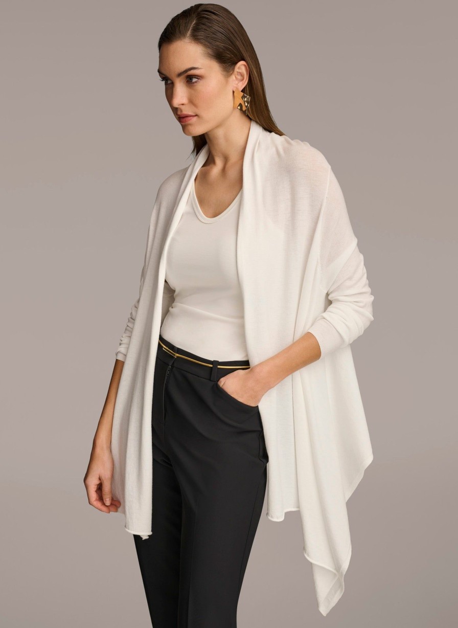 Donna Karan Long Sleeve Drape Cardigan Sweaters And Tops