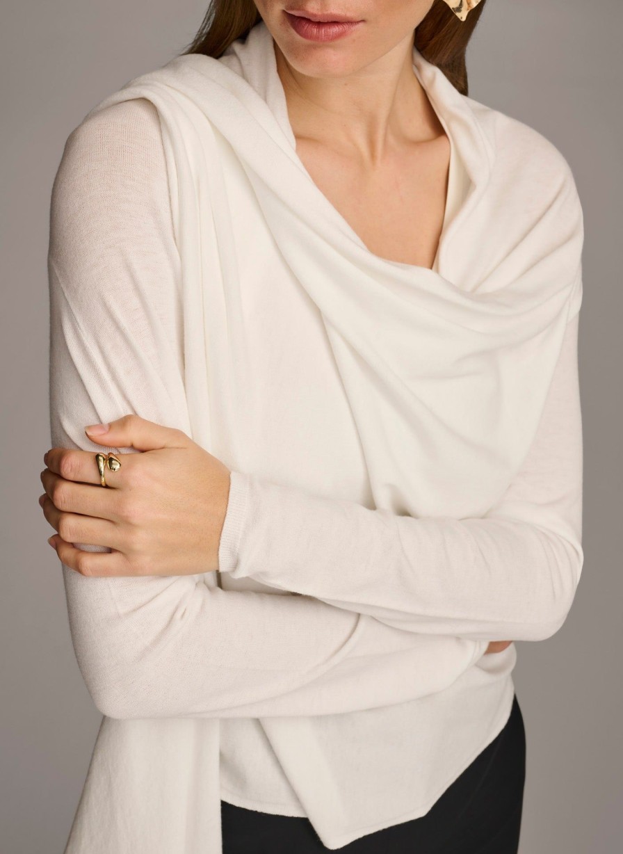 Donna Karan Long Sleeve Drape Cardigan Sweaters And Tops