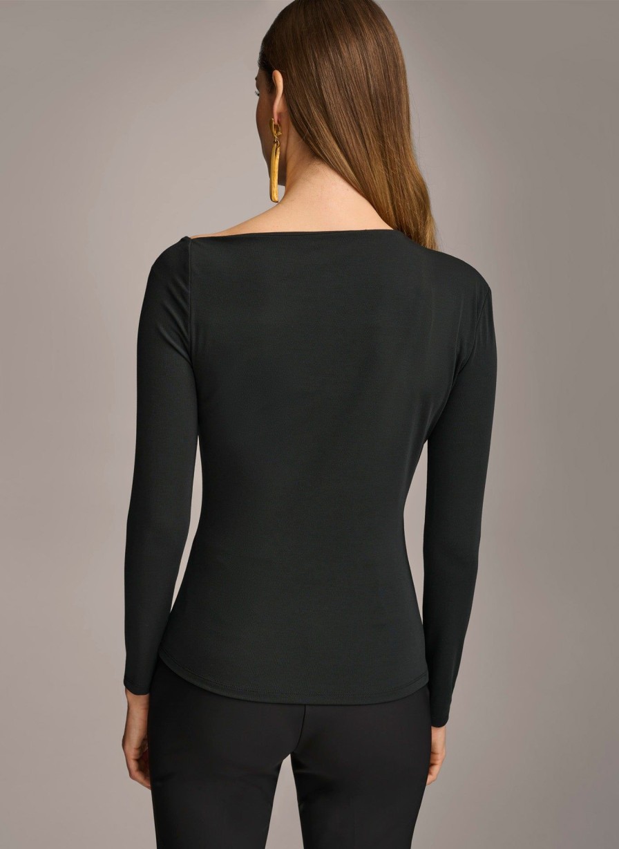 Donna Karan Asymmetrical Neckline Fitted Top Sweaters And Tops