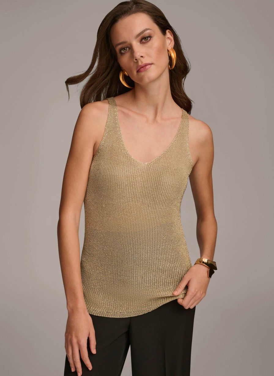 Donna Karan Metallic Tank Sweaters And Tops