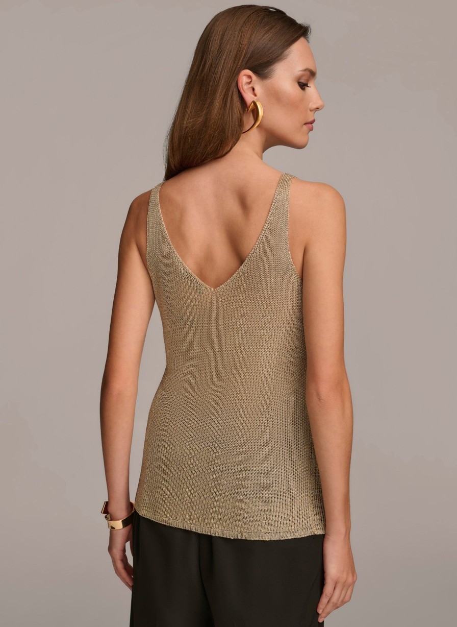 Donna Karan Metallic Tank Sweaters And Tops