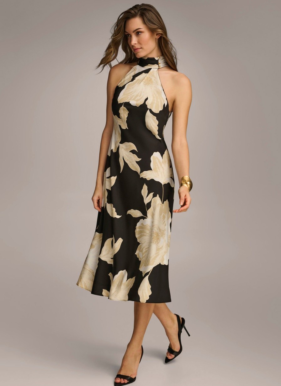 Donna Karan Halter Floral Print Midi Dress Dresses And Jumpsuits