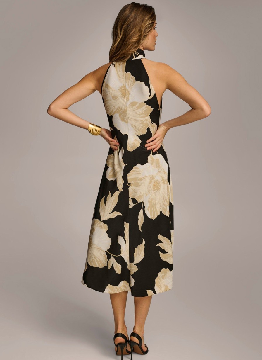 Donna Karan Halter Floral Print Midi Dress Dresses And Jumpsuits