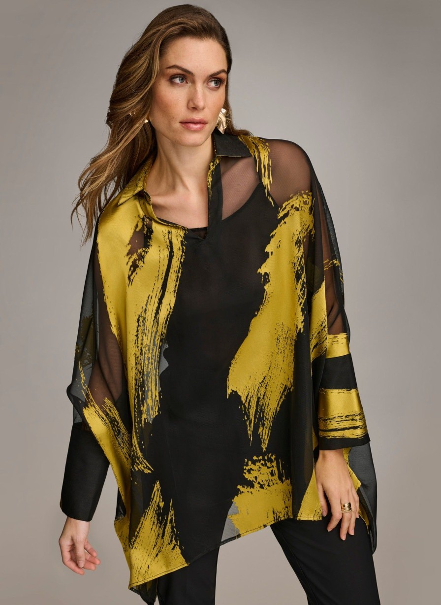 Donna Karan Print Collared Tunic Sweaters And Tops