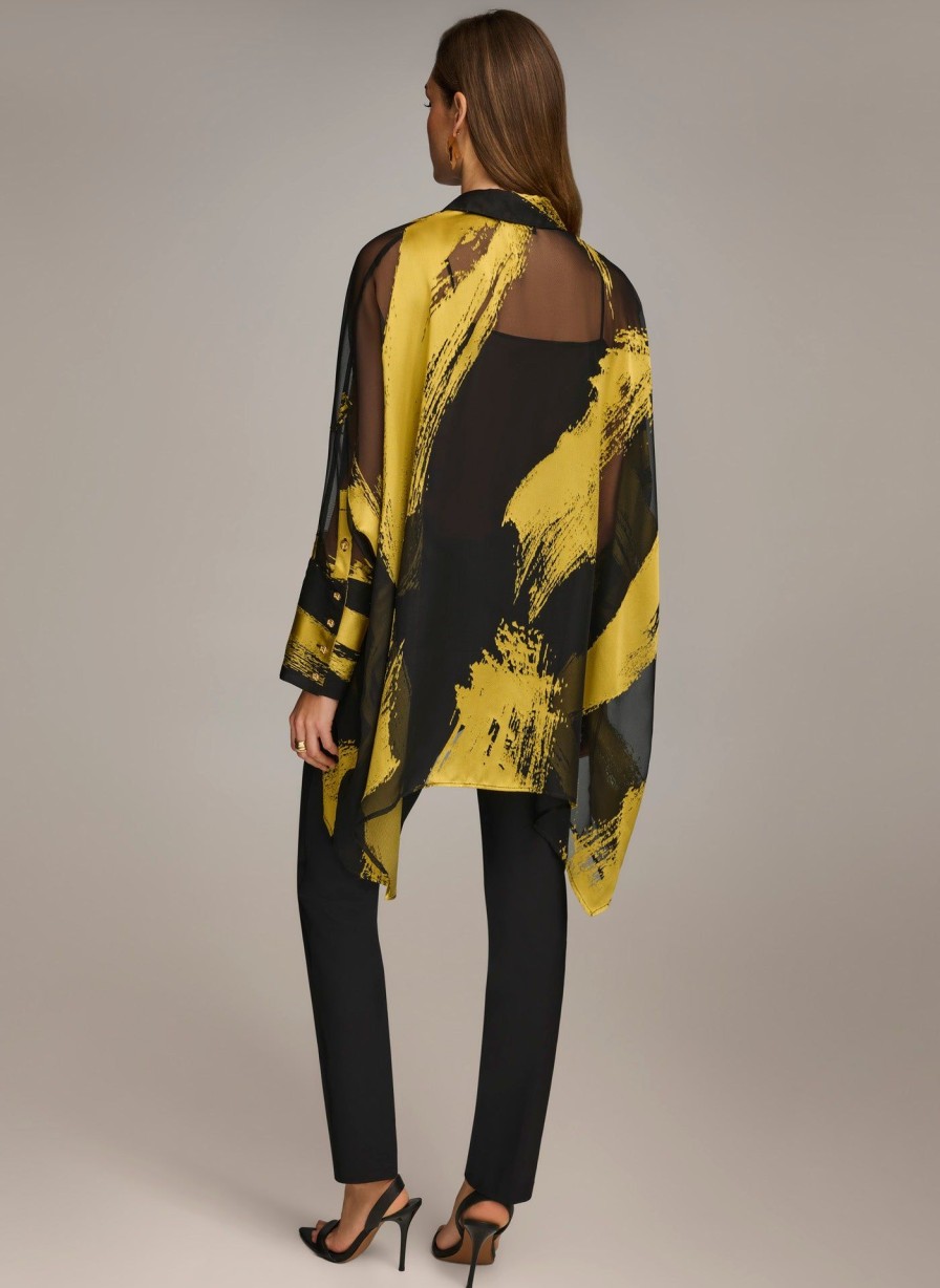 Donna Karan Print Collared Tunic Sweaters And Tops