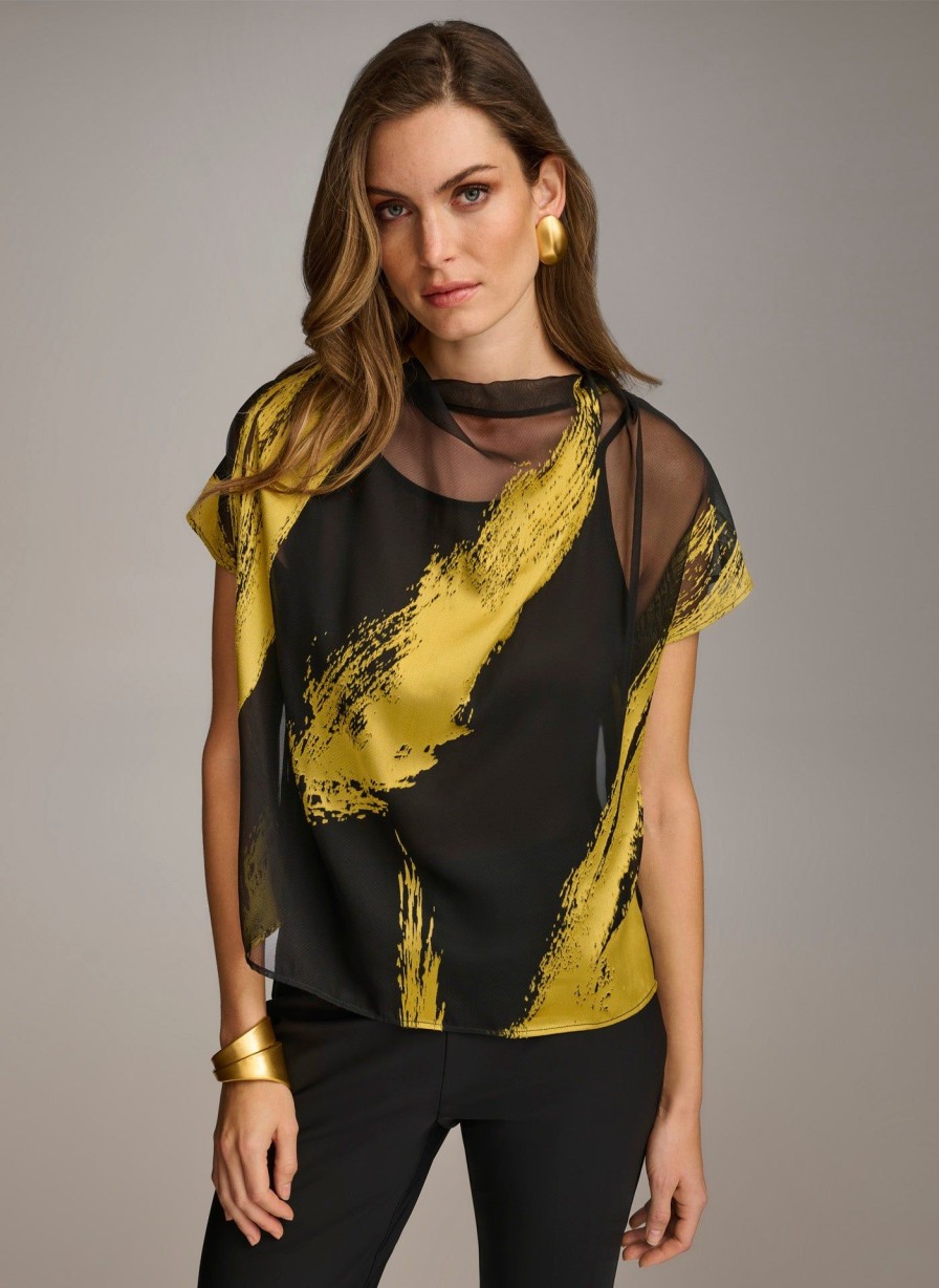 Donna Karan Print Cowl Neck Top Sweaters And Tops