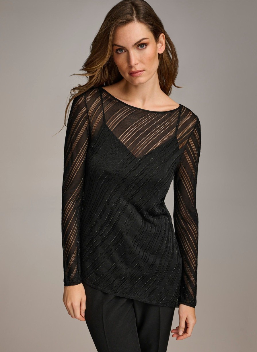 Donna Karan Sheer Top With Shimmer Sweaters And Tops