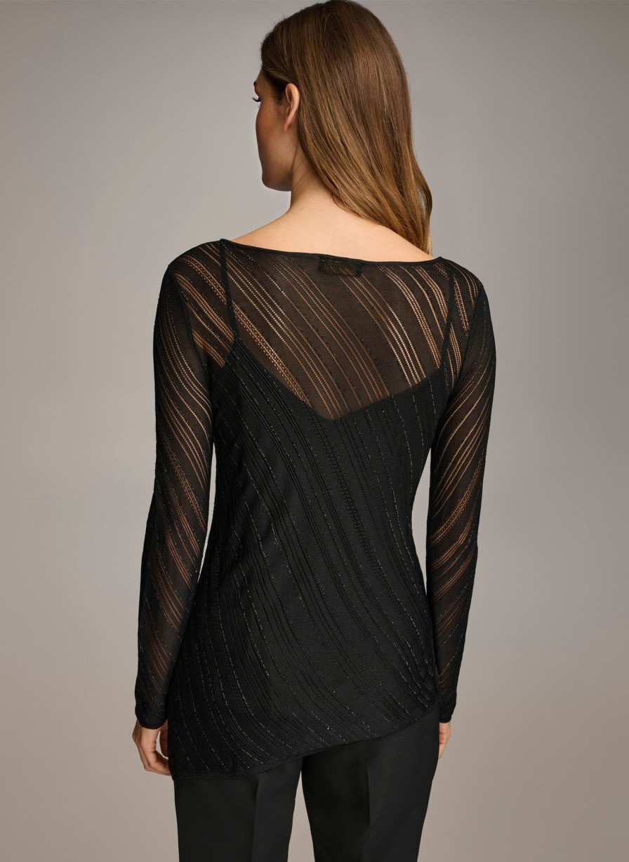 Donna Karan Sheer Top With Shimmer Sweaters And Tops