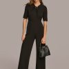 Donna Karan Half Sleeve Twist Neck Jumpsuit Dresses And Jumpsuits