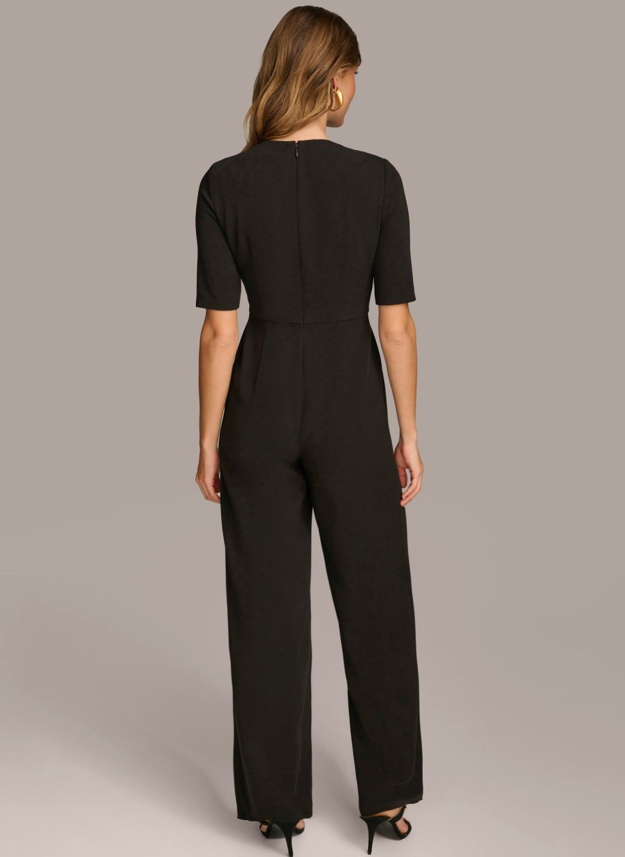 Donna Karan Half Sleeve Twist Neck Jumpsuit Dresses And Jumpsuits