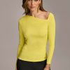 Donna Karan Asymmetrical Neckline Fitted Top Sweaters And Tops