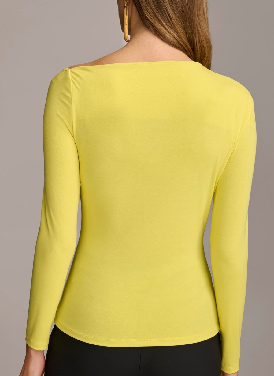 Donna Karan Asymmetrical Neckline Fitted Top Sweaters And Tops